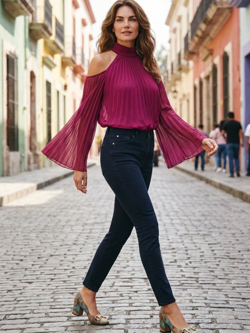Express Pleated Cold-Shoulder Halter Top Blouse Burgundy XS